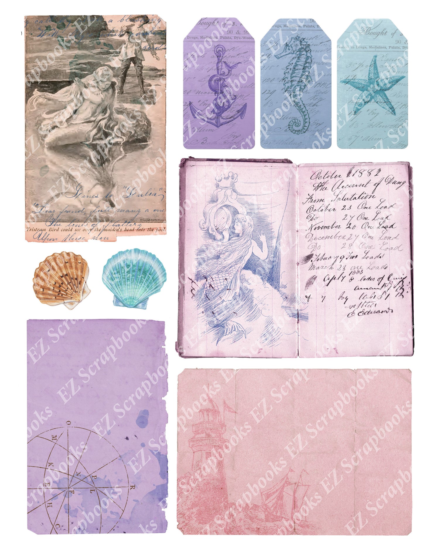 Mermaids Embellishments 6 - 9445 - EZscrapbooks Scrapbook Layouts Beach - Tropical, Mythical, Nautical
