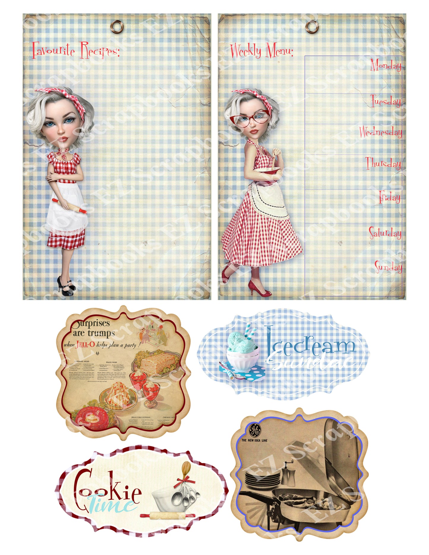 Vintage Recipes Embellishments 3 - 9523 - EZscrapbooks Scrapbook Layouts Baking, Cooking