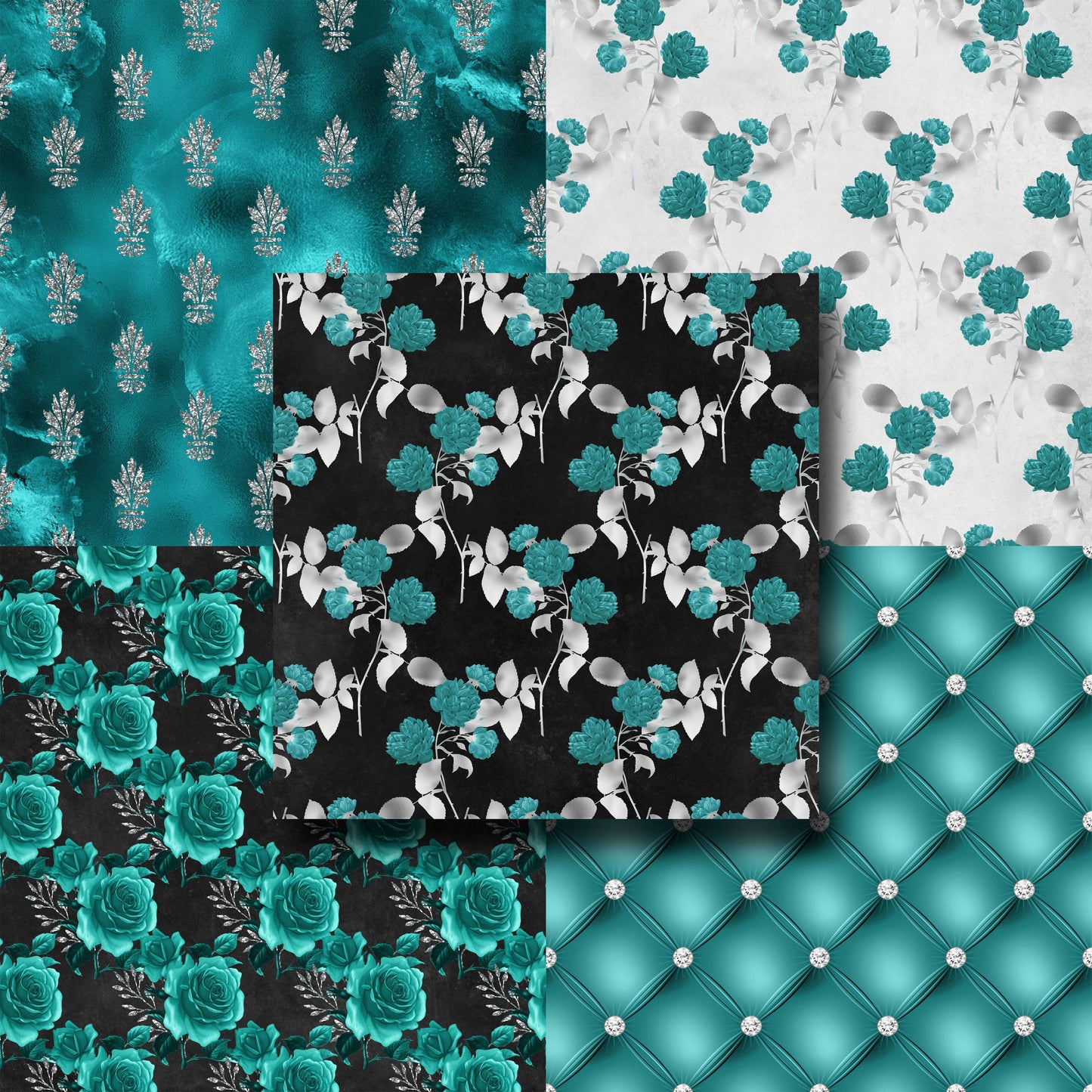 Teal & Silver Floral - Paper Pack - 8418
