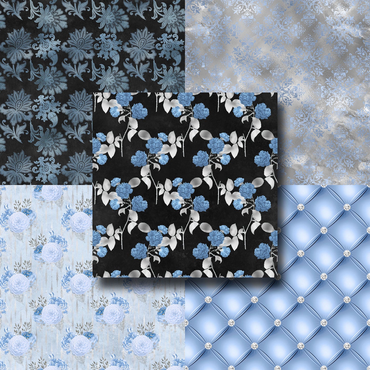 Blue & Silver Floral - Paper Pack - 8392