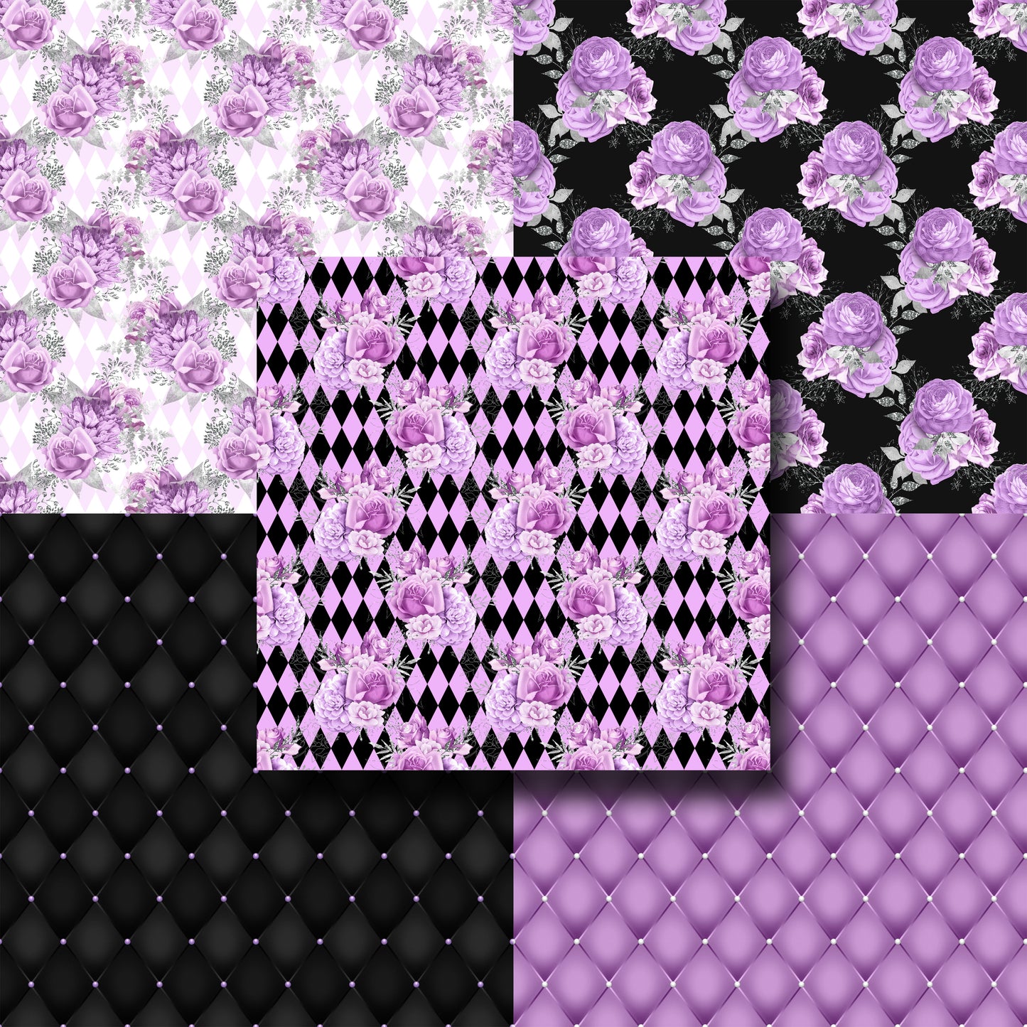 Purple & Silver Floral - Paper Pack - 8406