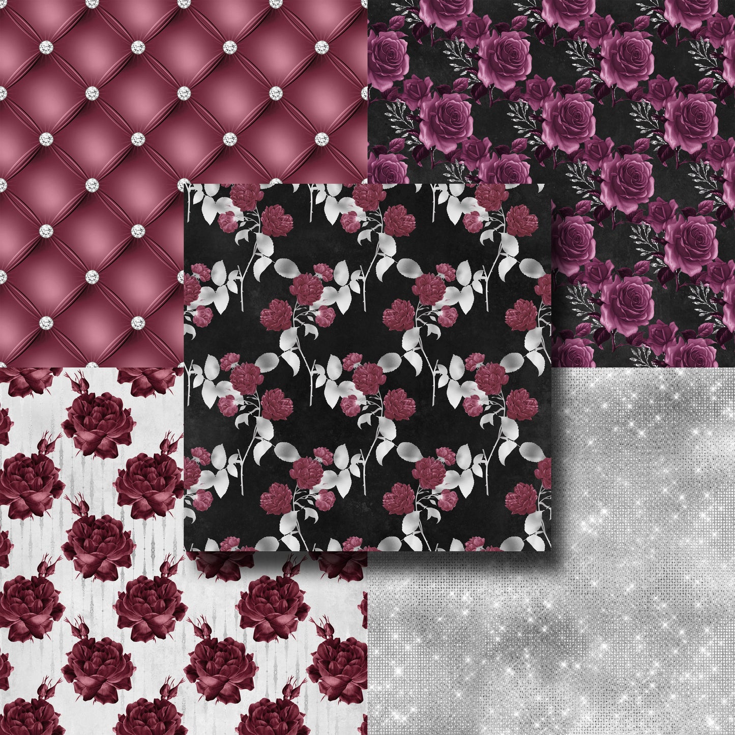 Burgundy & Silver Floral - Paper Pack - 8362