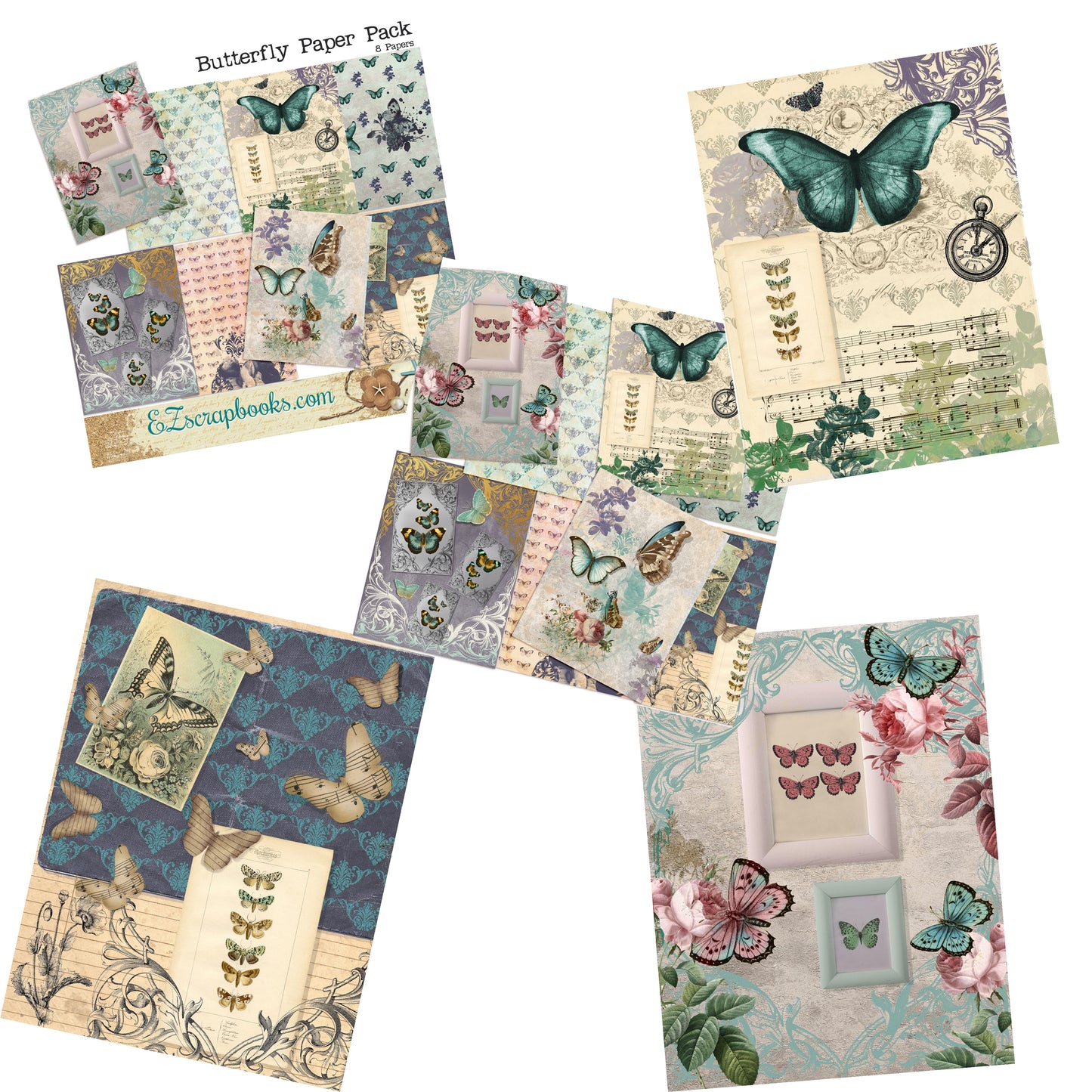 Butterfly Journal Paper Pack - 7145 - EZscrapbooks Scrapbook Layouts Journals