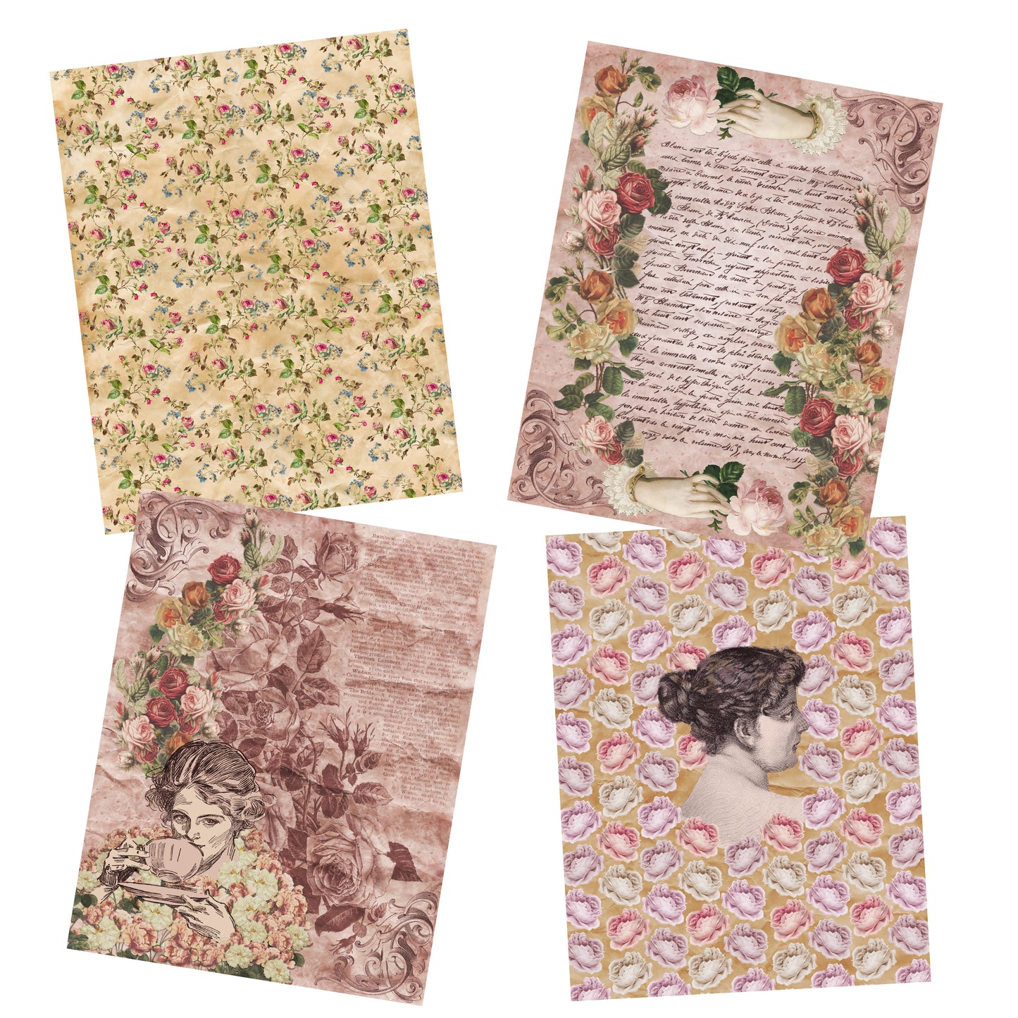 Vintage Roses Paper Pack - 7250 - EZscrapbooks Scrapbook Layouts Journals
