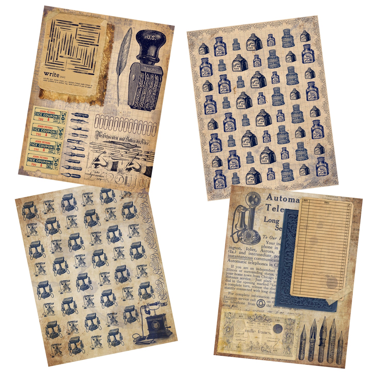 Vintage Office Paper Pack - 7249 - EZscrapbooks Scrapbook Layouts Journals