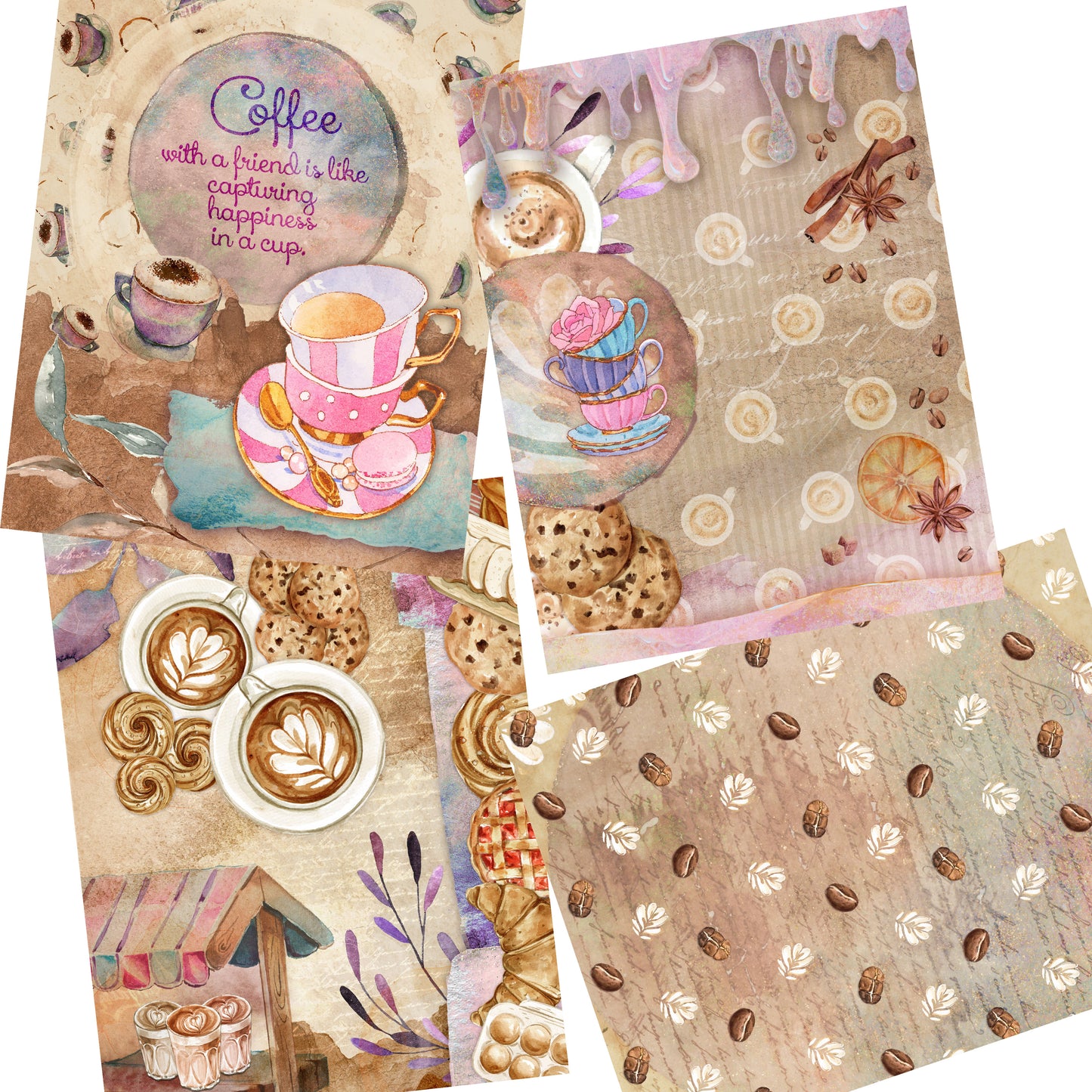 Coffee Watercolor Paper Pack - 7207 - EZscrapbooks Scrapbook Layouts Journals