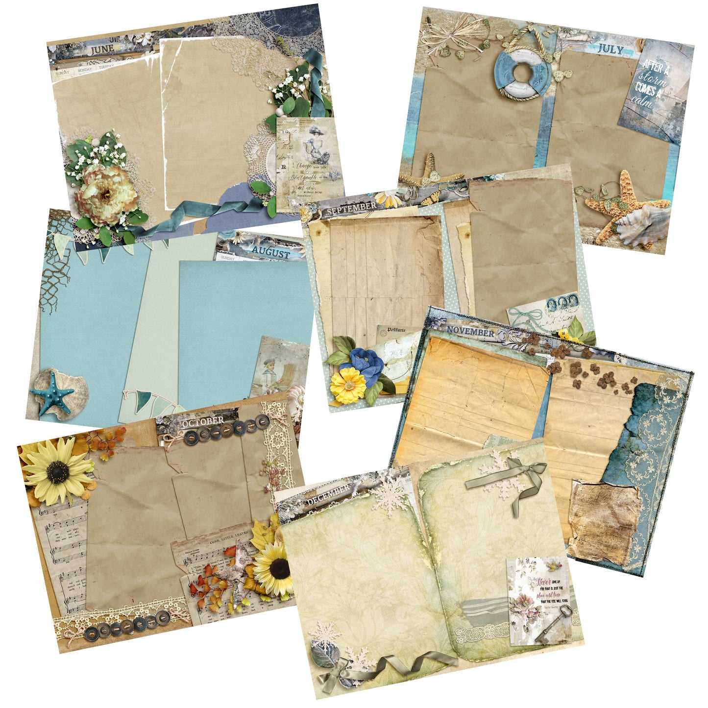Shabby Calendar Journal - INSTANT DOWNLOAD - EZscrapbooks Scrapbook Layouts Digital Journals