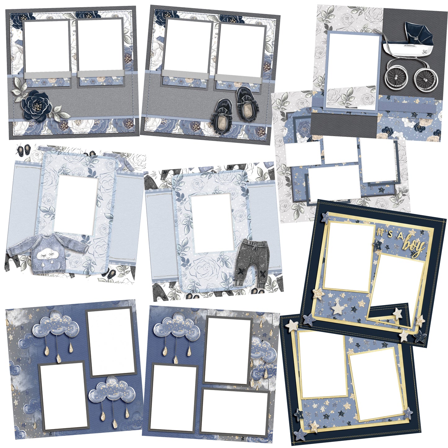 Baby Boy Essentials EZ Quick Pages - Digital Bundle - 10 Digital Scrapbook Pages - INSTANT DOWNLOAD - EZscrapbooks Scrapbook Layouts Baby, Baby / Bridal Shower, Baby/Toddler, Digital Bundle