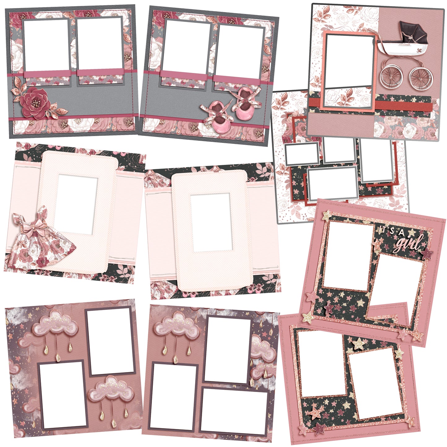 Baby Girl Essentials EZ Quick Pages - Digital Bundle - 10 Digital Scrapbook Pages - INSTANT DOWNLOAD - EZscrapbooks Scrapbook Layouts Baby, Baby / Bridal Shower, Baby/Toddler, Digital Bundle