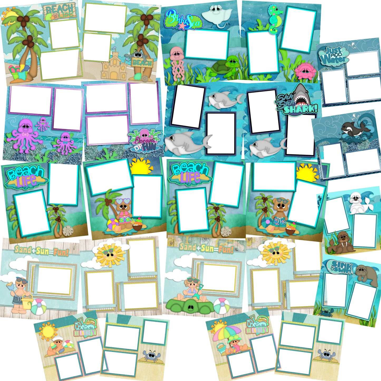 Beach Collection - 4 - Digital Bundle - 24 Digital Scrapbook Pages - INSTANT DOWNLOAD - EZscrapbooks Scrapbook Layouts Beach, Beach - Tropical, Digital Bundle