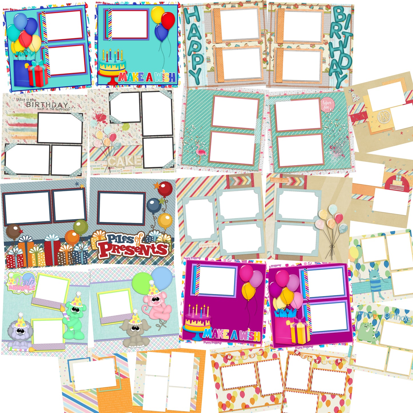 Birthday Collection - 1 - Digital Bundle - 24 Digital Scrapbook Pages - INSTANT DOWNLOAD - EZscrapbooks Scrapbook Layouts Birthday, Digital Bundle
