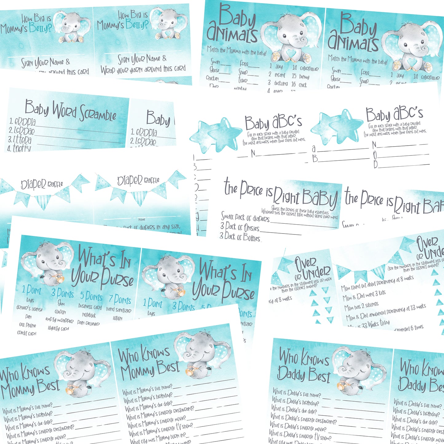 9165 - Baby Elephant Blue Bundle Add On - 6 People - EZscrapbooks Scrapbook Layouts Baby / Bridal Shower
