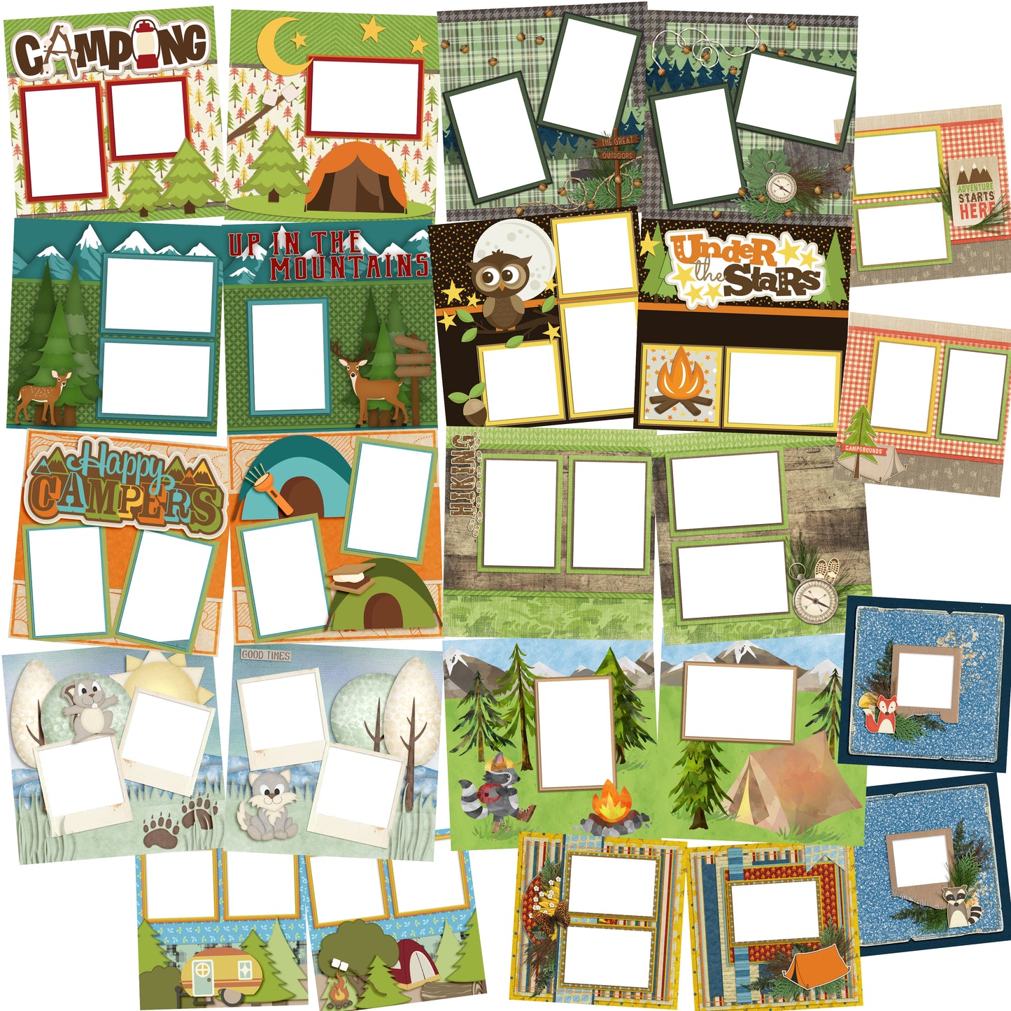 Camping Collection 1 - Digital Bundle - 24 Digital Scrapbook Pages - INSTANT DOWNLOAD - EZscrapbooks Scrapbook Layouts Camping - Hiking, Digital Bundle