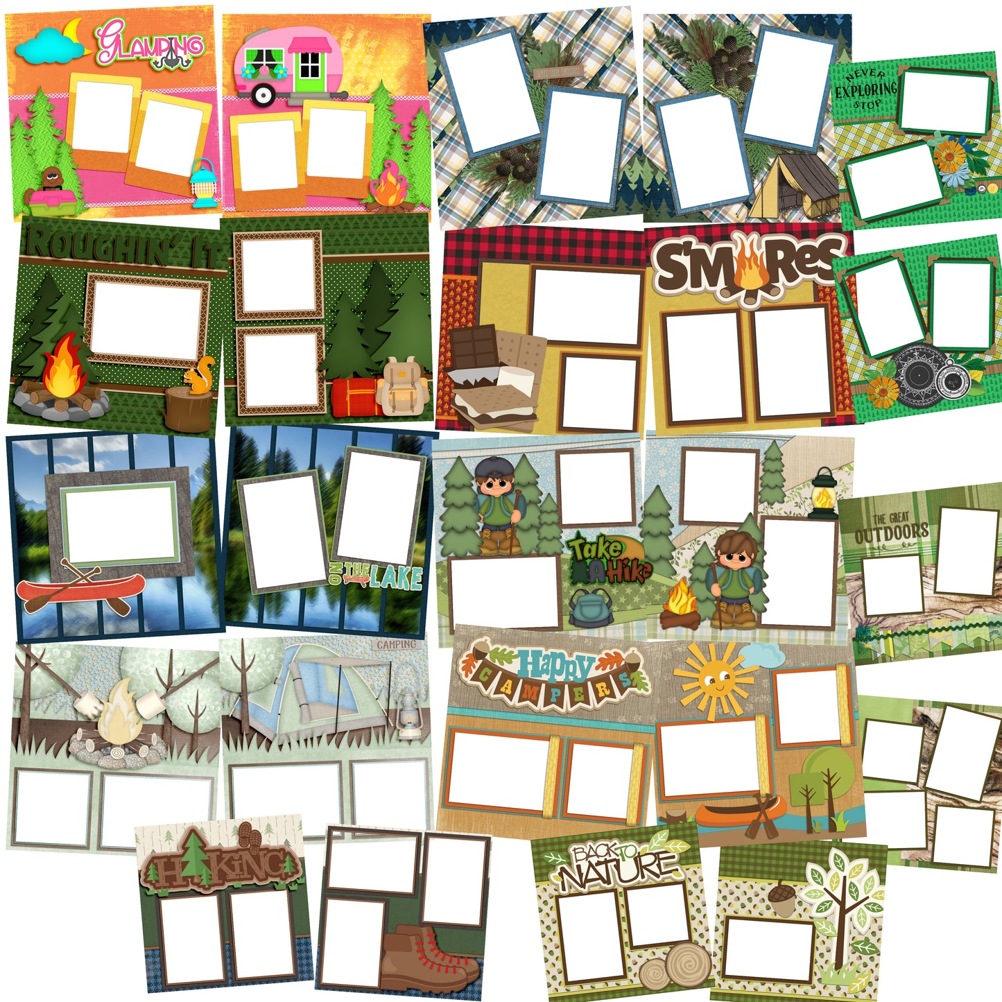 Camping Collection 2 - Digital Bundle - 24 Digital Scrapbook Pages - INSTANT DOWNLOAD - EZscrapbooks Scrapbook Layouts Camping - Hiking, Digital Bundle