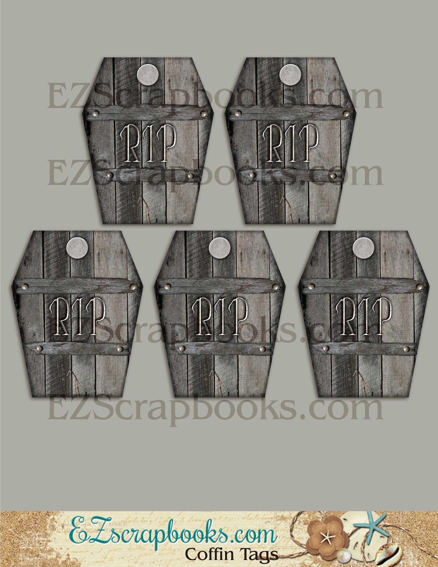 Coffin Tags - 9011 - EZscrapbooks Scrapbook Layouts Halloween