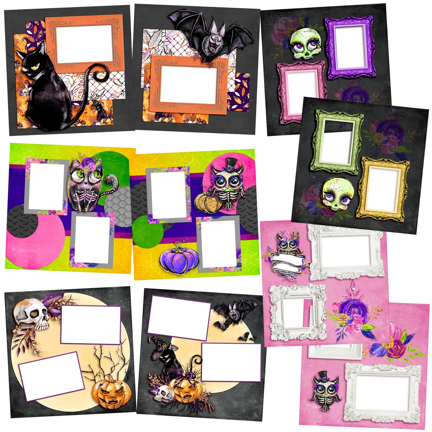 Creatures of Halloween EZ Quick Pages - Digital Bundle - 10 Digital Scrapbook Pages - INSTANT DOWNLOAD - EZscrapbooks Scrapbook Layouts Digital Bundle, Halloween