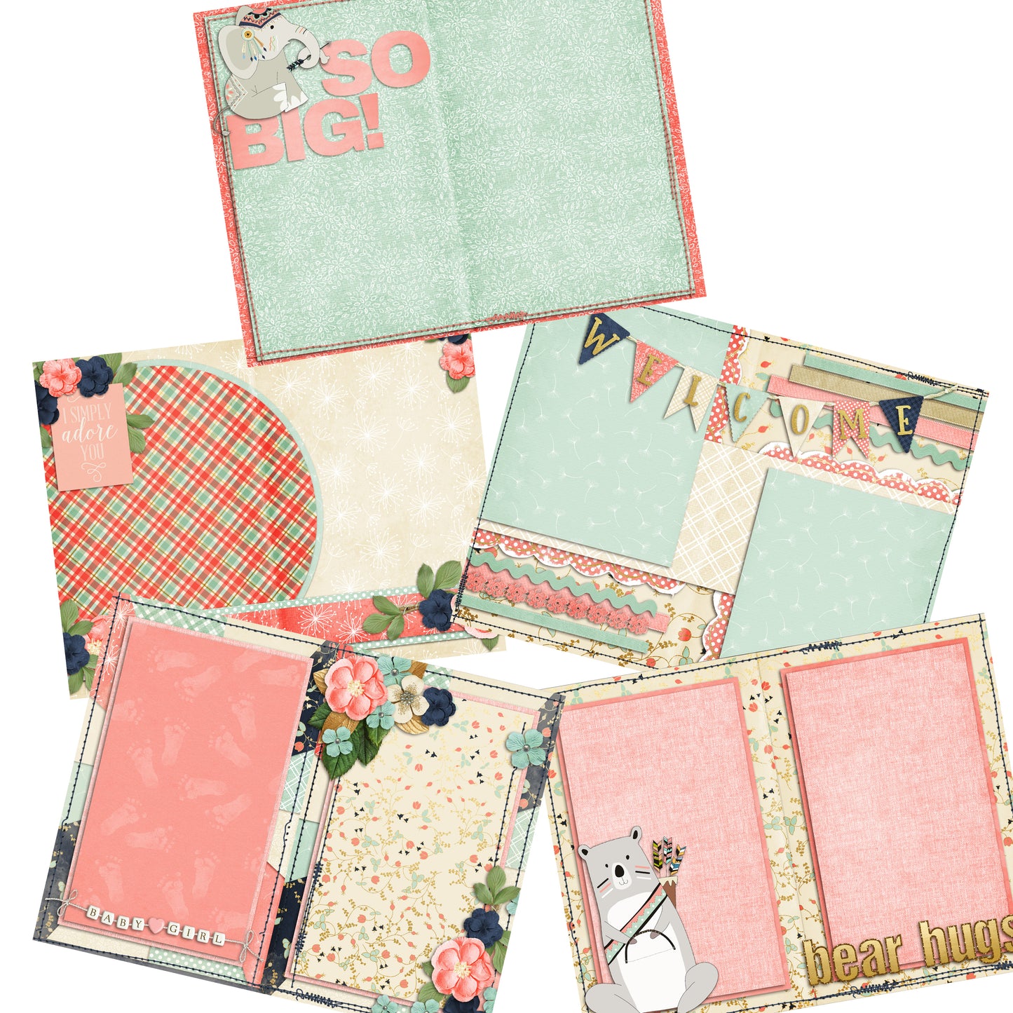 Baby Girl First Year Journal Paper Pack - 7273 - EZscrapbooks Scrapbook Layouts Baby, Journals