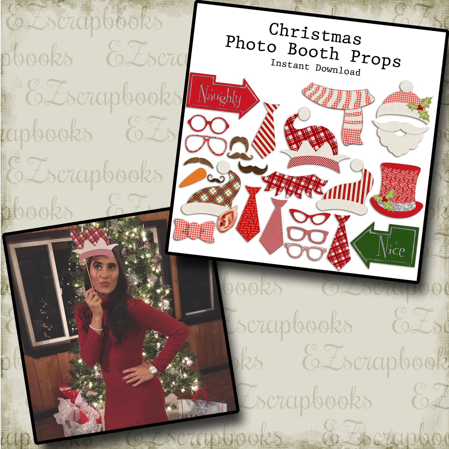Christmas Photo Booth Props - INSTANT DOWNLOAD - EZscrapbooks Scrapbook Layouts