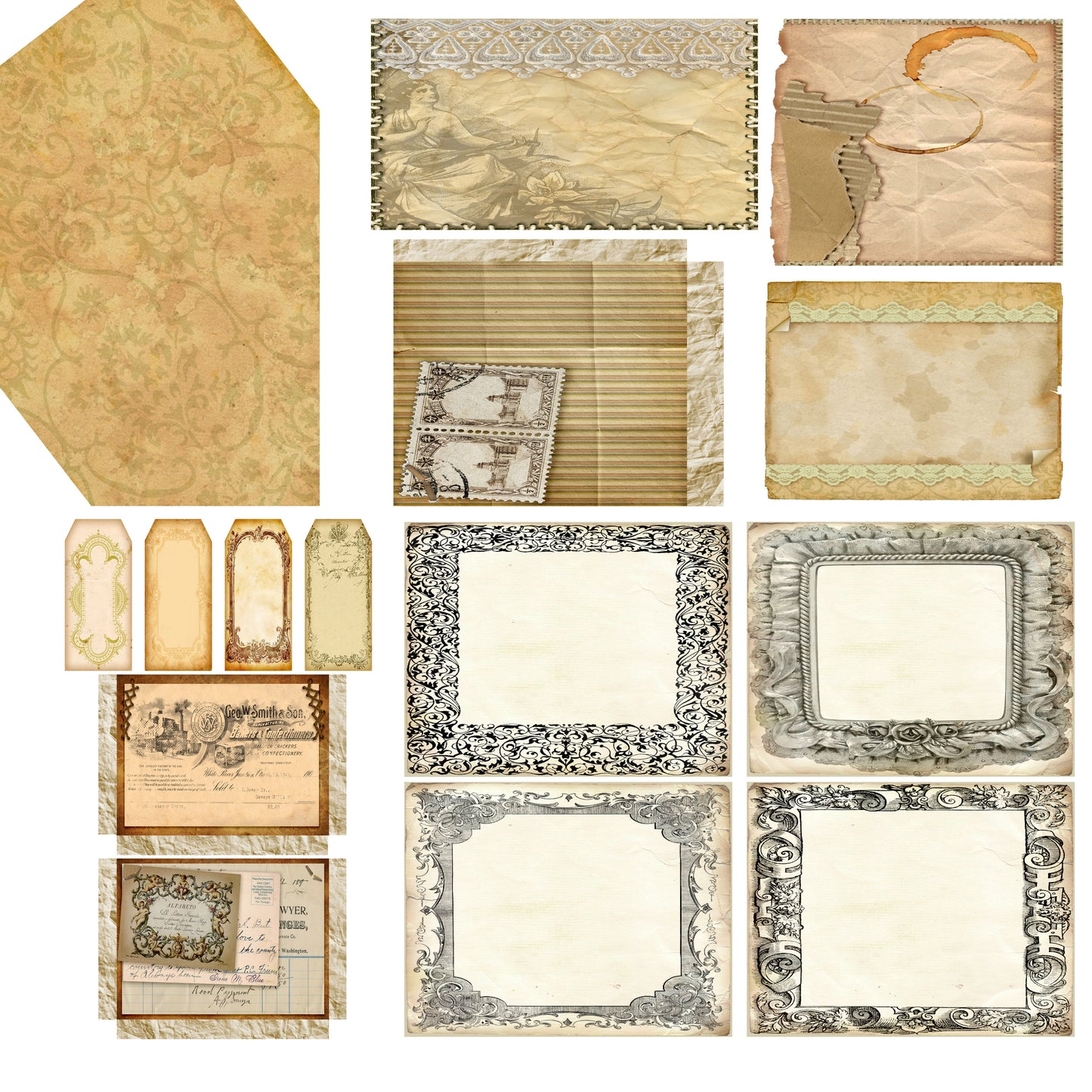 Vintage Ephemera Junk Journal Kit - 7106 - EZscrapbooks Scrapbook Layouts Journals