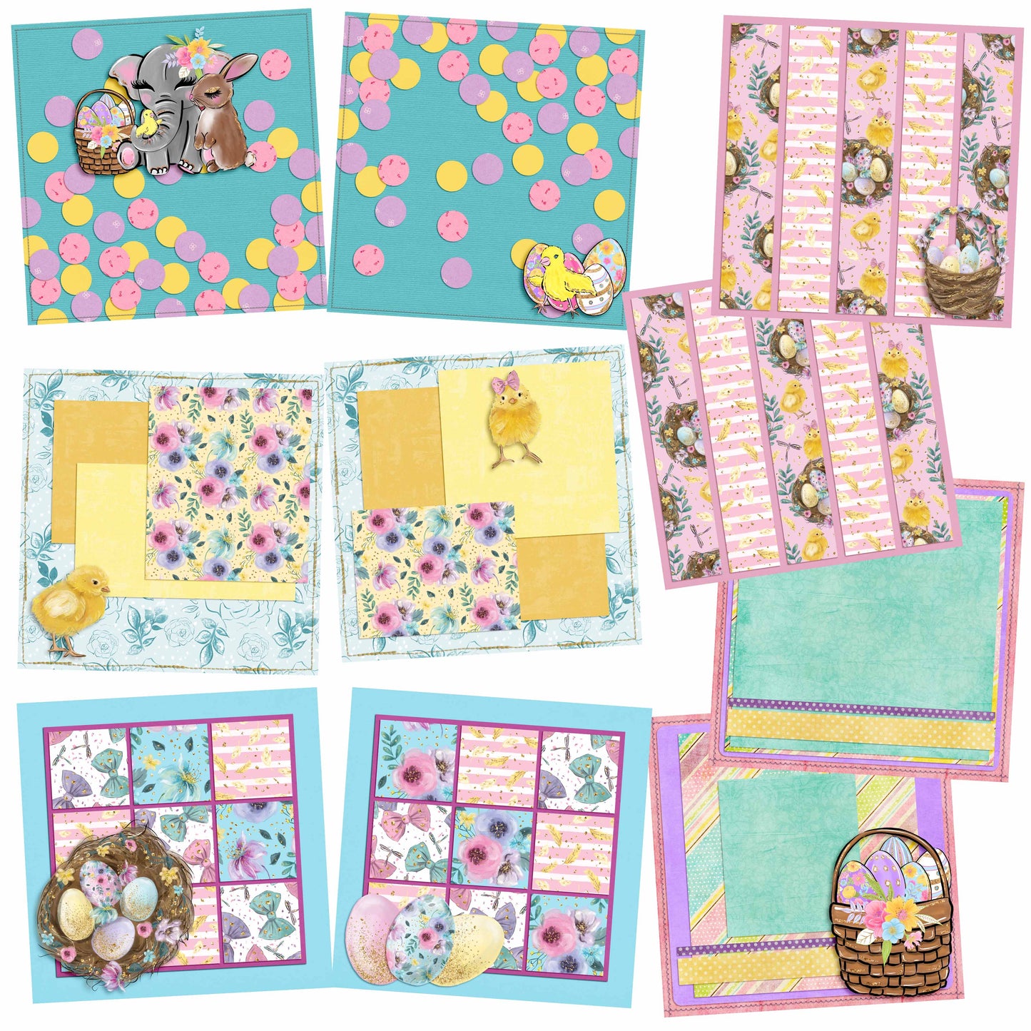 Easter Cuties EZ Background Pages - Digital Bundle - 10 Digital Scrapbook Pages - INSTANT DOWNLOAD - EZscrapbooks Scrapbook Layouts Digital Bundle, Spring - Easter