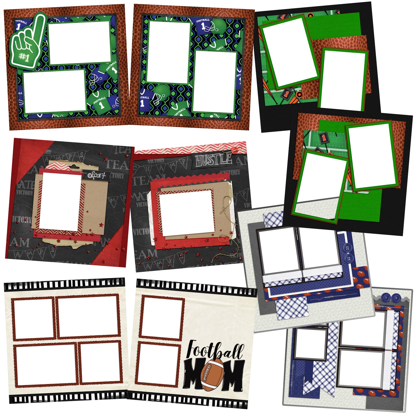 Football Dreams EZ Quick Pages - Digital Bundle - 10 Digital Scrapbook Pages - INSTANT DOWNLOAD - EZscrapbooks Scrapbook Layouts Digital Bundle, football, Sports