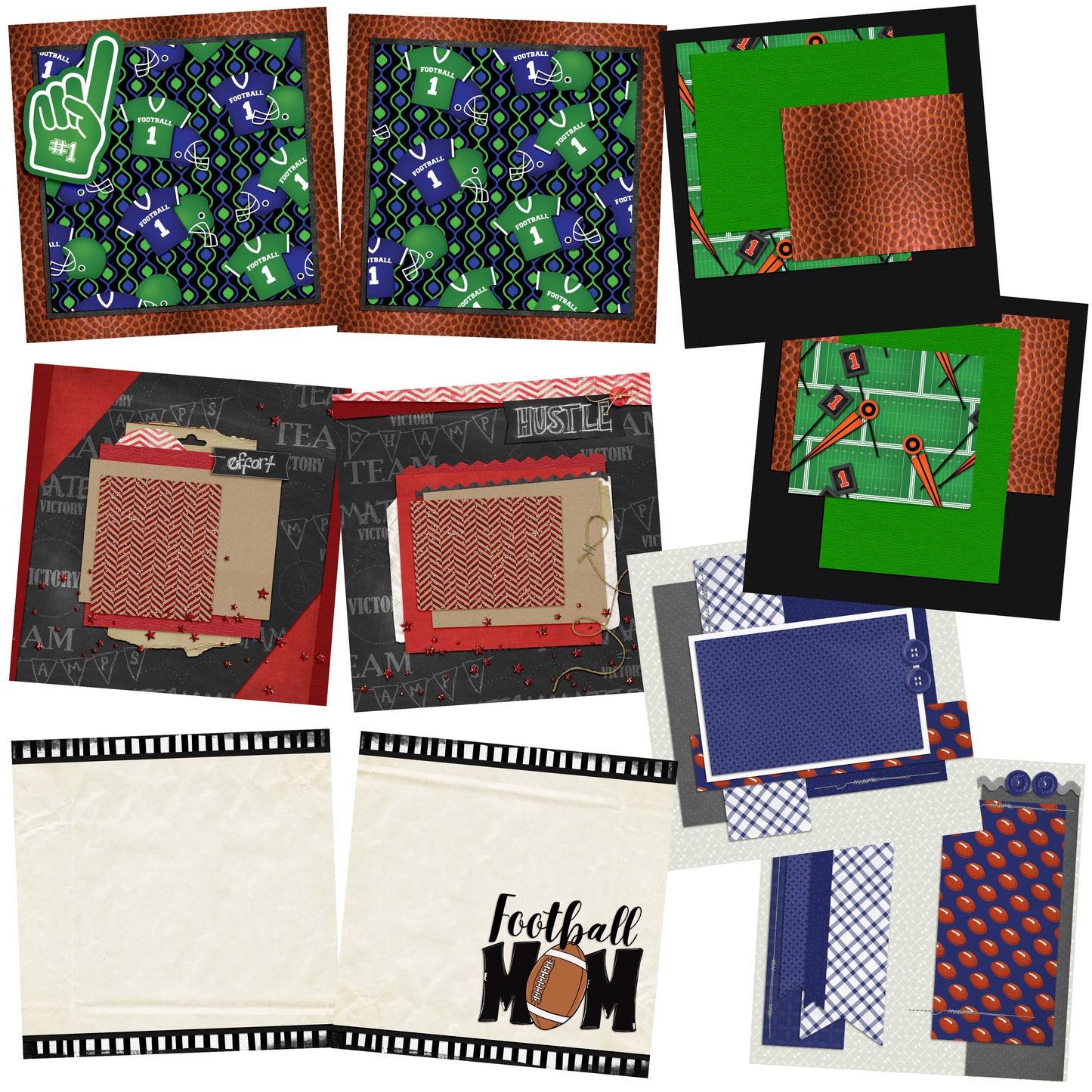Football Dreams EZ Background Pages - Digital Bundle - 10 Digital Scrapbook Pages - INSTANT DOWNLOAD - EZscrapbooks Scrapbook Layouts Digital Bundle, football, Sports