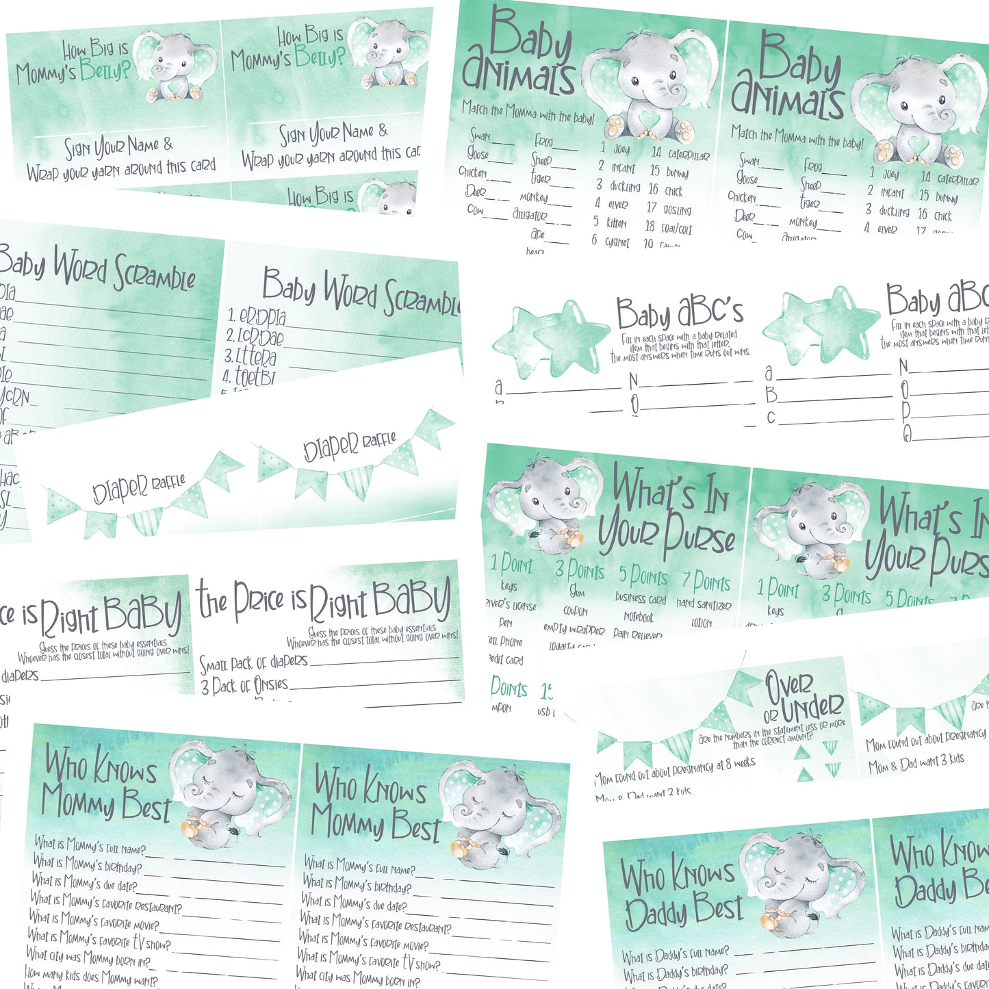 9166 - Baby Elephant Mint Green Bundle Add On - 6 People - EZscrapbooks Scrapbook Layouts Baby / Bridal Shower