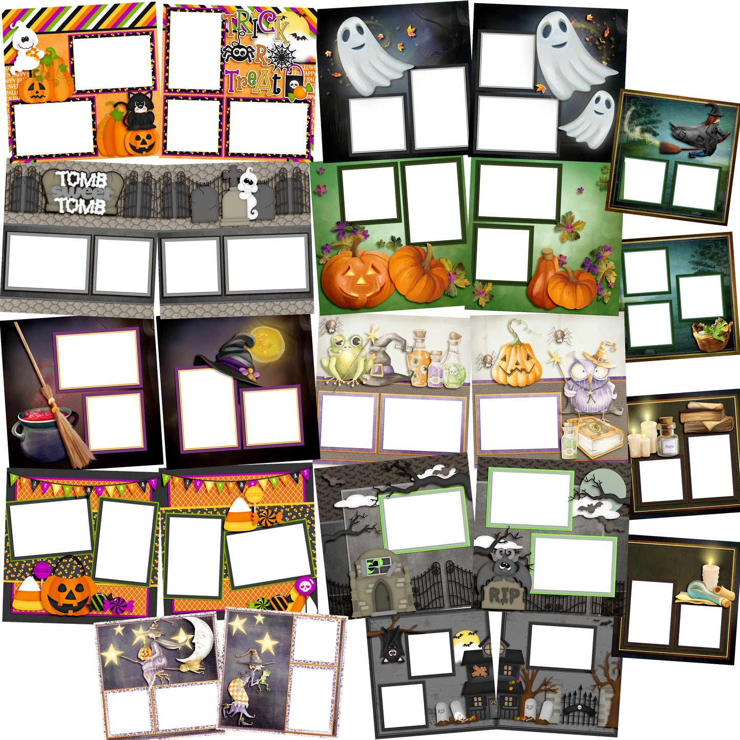 Halloween Collection - 2 - Digital Bundle - 24 Digital Scrapbook Pages - INSTANT DOWNLOAD - EZscrapbooks Scrapbook Layouts Digital Bundle, Halloween