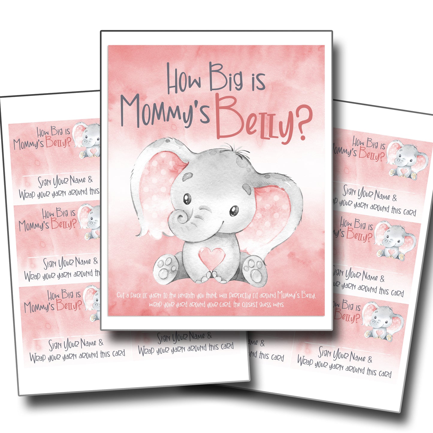 9100 - How Big is Mommy's Belly? Game - 30 People - Pink - EZscrapbooks Scrapbook Layouts Baby / Bridal Shower