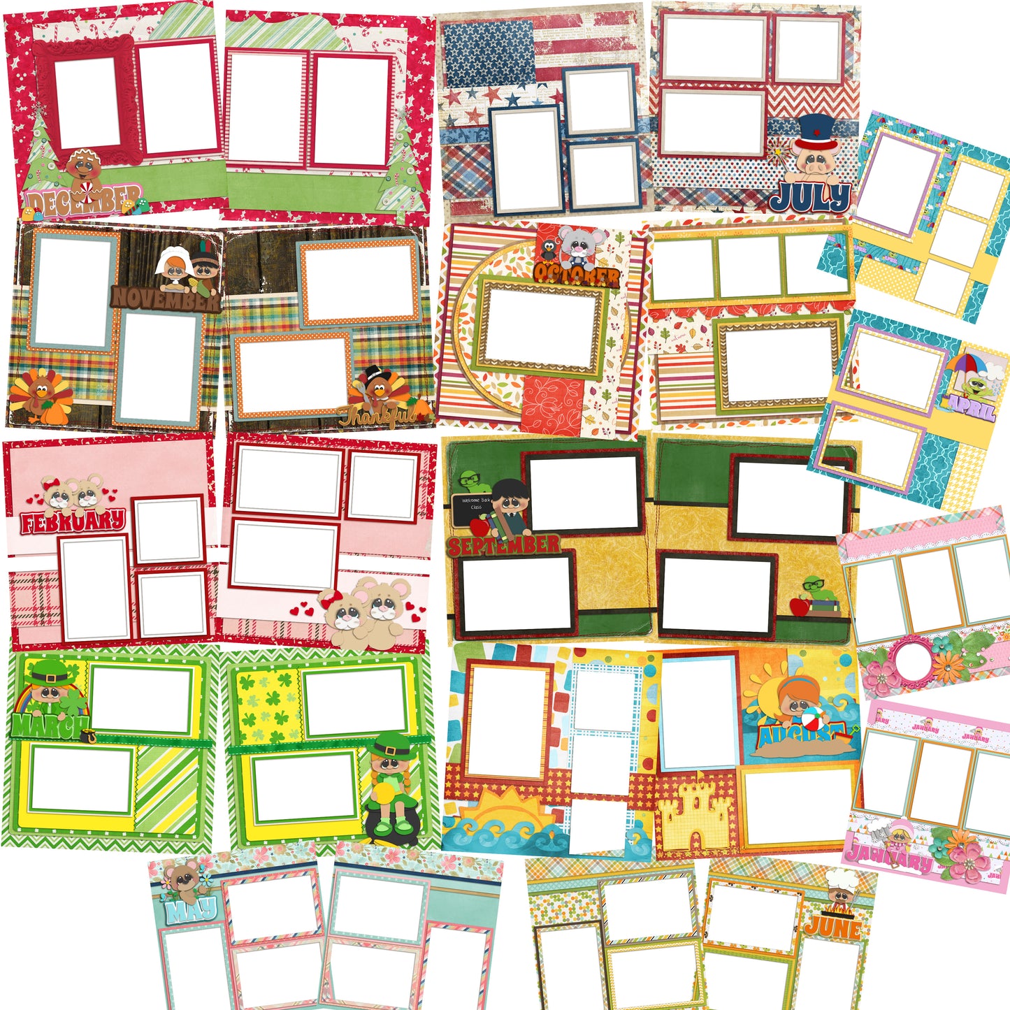 Months of the Year Collection - 1 - Digital Bundle - 24 Digital Scrapbook Pages - INSTANT DOWNLOAD - EZscrapbooks Scrapbook Layouts Digital Bundle, Months of the Year