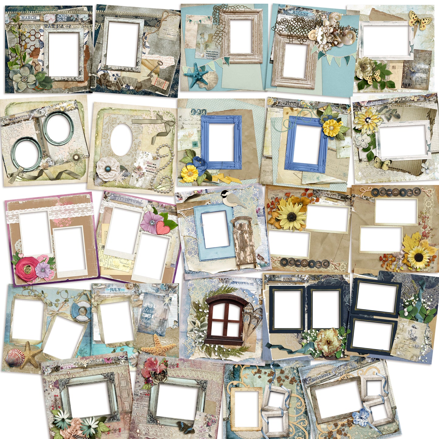 Months of the Year Collection - 2 - Digital Bundle - 24 Digital Scrapbook Pages - INSTANT DOWNLOAD - EZscrapbooks Scrapbook Layouts Digital Bundle, Months of the Year