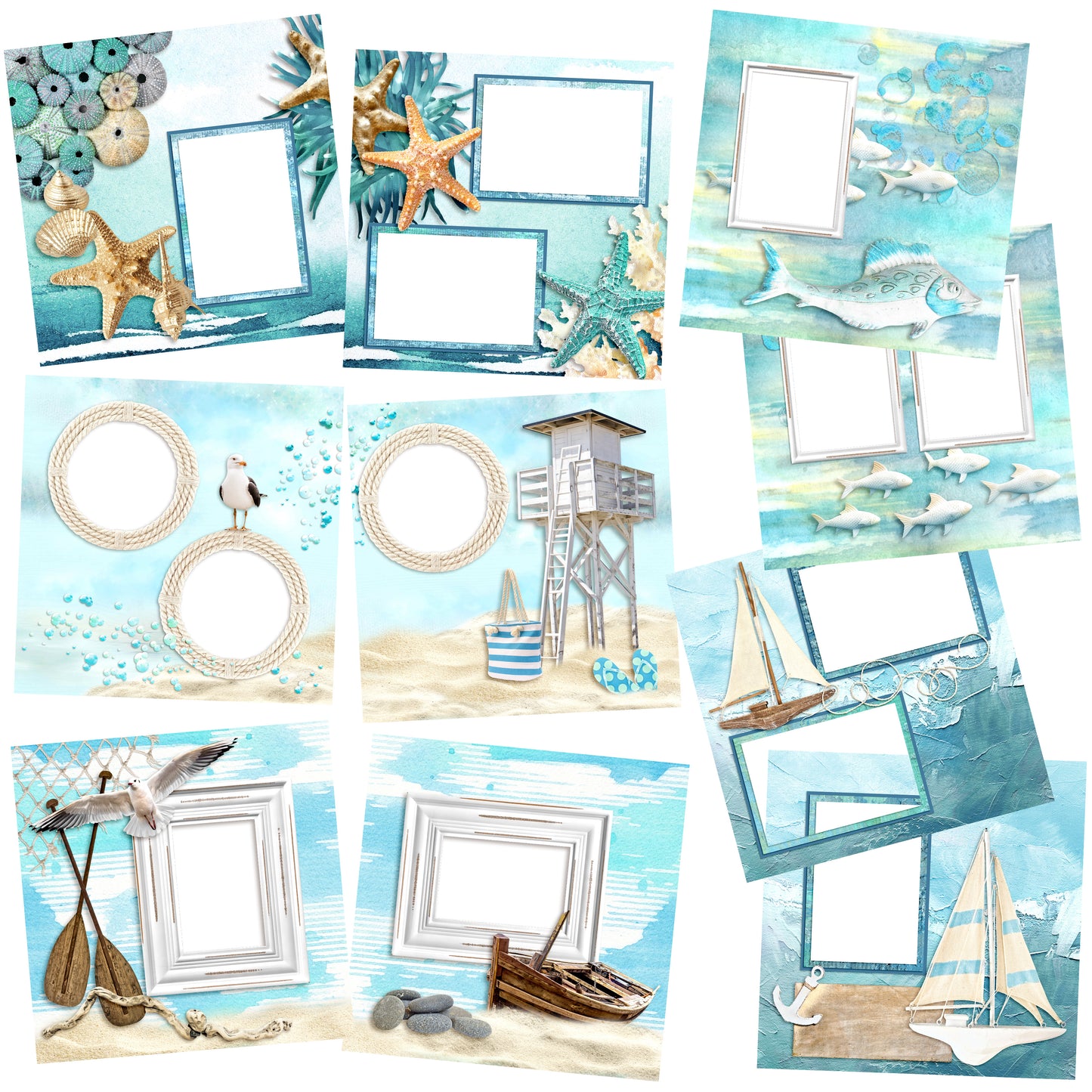 Ocean Adventures EZ Quick Pages - Digital Bundle - 10 Digital Scrapbook Pages - INSTANT DOWNLOAD - EZscrapbooks Scrapbook Layouts Beach, Beach - Tropical, Digital Bundle, Nautical