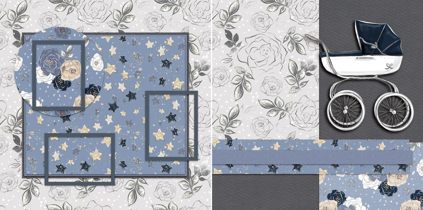 Baby Boy Carriage NPM - 5433 - EZscrapbooks Scrapbook Layouts Baby