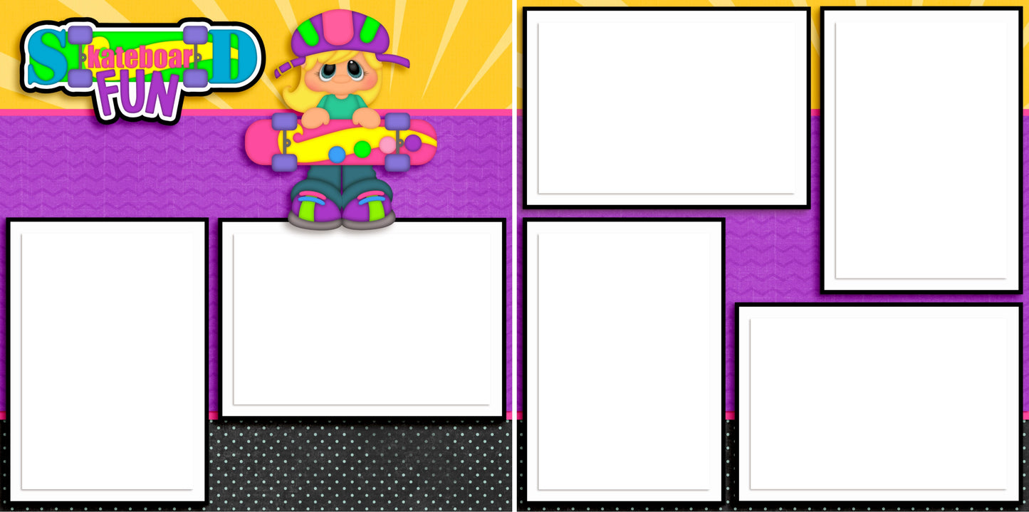 Skateboard Fun Girl - Digital Scrapbook Pages - INSTANT DOWNLOAD - EZscrapbooks Scrapbook Layouts Sports