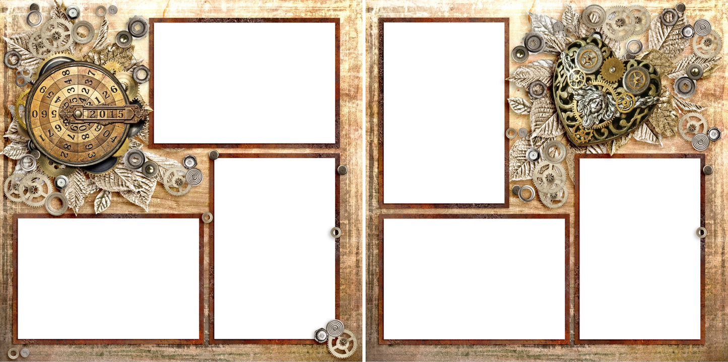 Steampunk 3 - Digital Scrapbook Pages - INSTANT DOWNLOAD - EZscrapbooks Scrapbook Layouts Steampunk