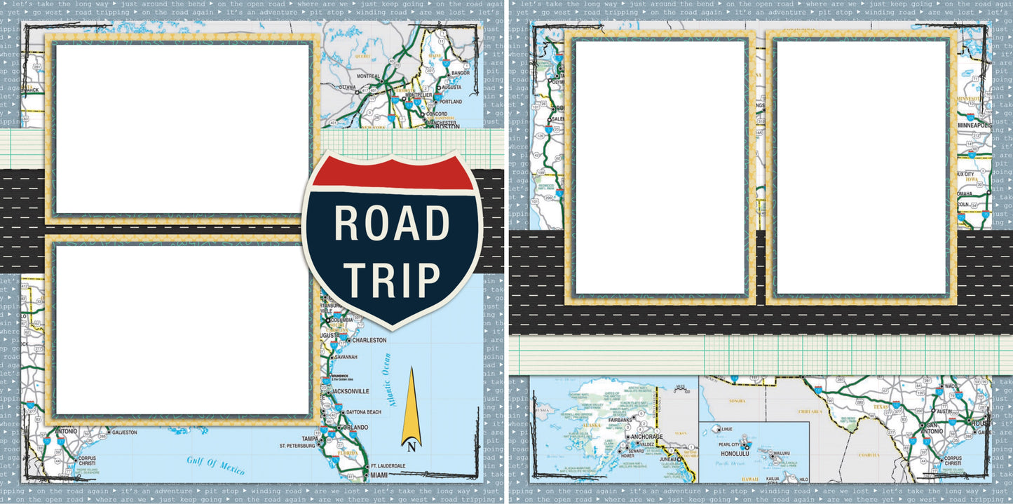 Road Trip -Digital Scrapbook Pages - INSTANT DOWNLOAD - EZscrapbooks Scrapbook Layouts Vacation