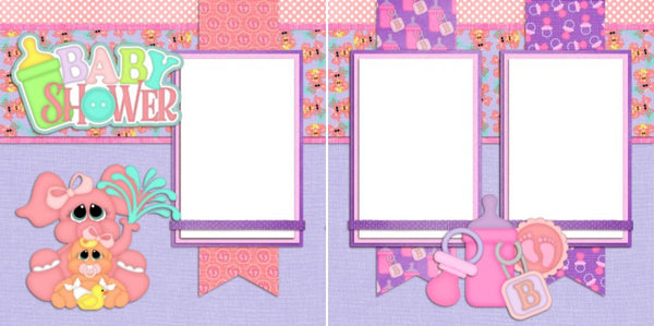Baby Shower, Baby Girl Themed 2 page Scrapbooking Layout Kit, baby