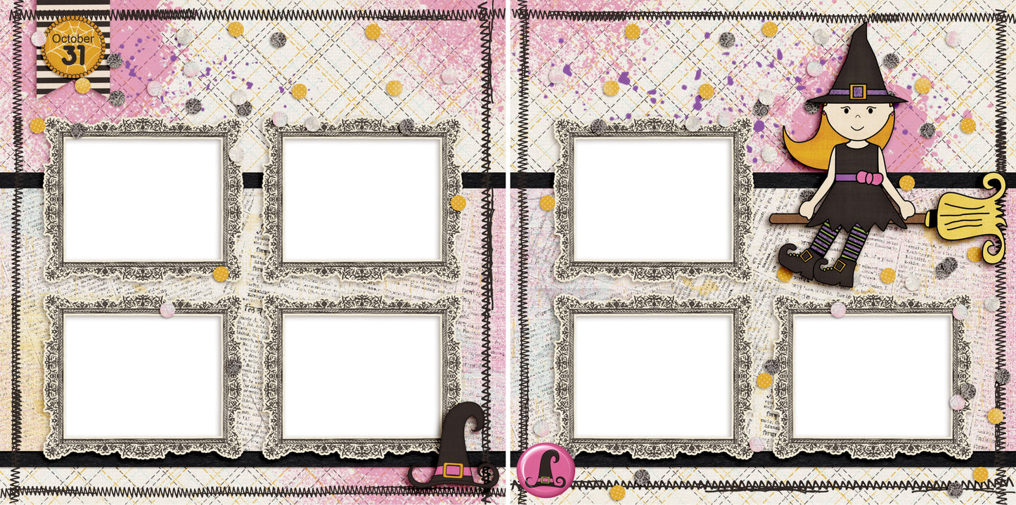 Cute Witch - Digital Scrapbook Pages - INSTANT DOWNLOAD - 2019 - EZscrapbooks Scrapbook Layouts Halloween