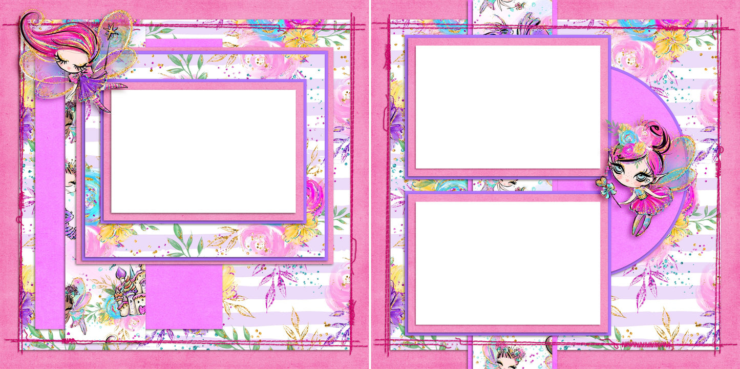 Fairy Princesses - Digital Scrapbook Pages - INSTANT DOWNLOAD - EZscrapbooks Scrapbook Layouts fairytale, fantasy, girl, princess