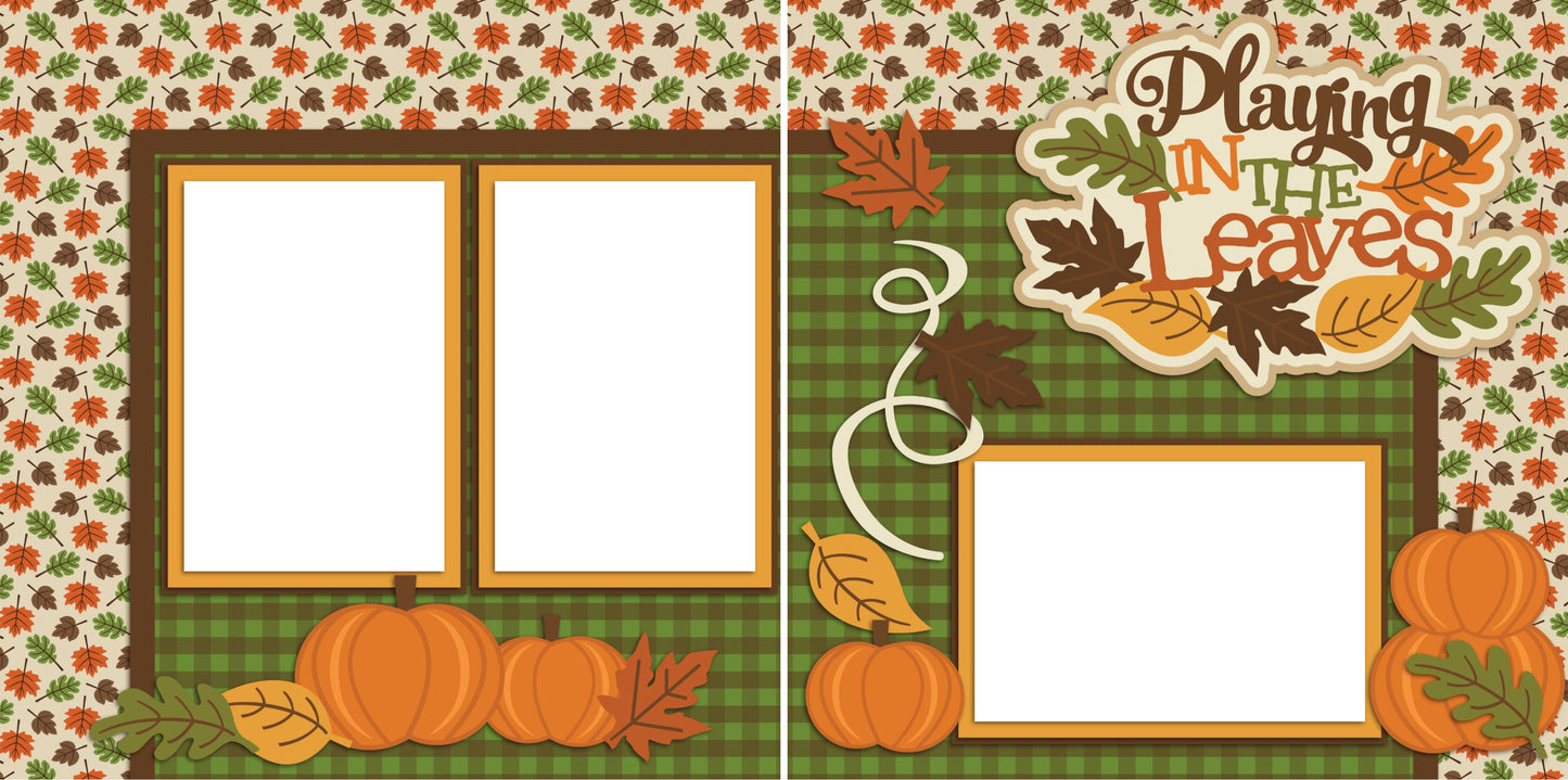Playing in the Leaves - Digital Scrapbook Pages - INSTANT DOWNLOAD - EZscrapbooks Scrapbook Layouts Fall - Autumn