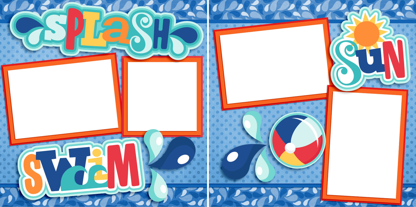 Splash Swim Sun - Digital Scrapbook Pages - INSTANT DOWNLOAD - EZscrapbooks Scrapbook Layouts Beach - Tropical, Summer, Swimming - Pool