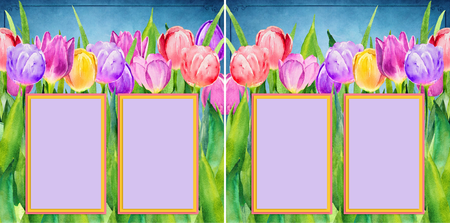 Tulips - 3830 - EZscrapbooks Scrapbook Layouts Girls, Spring - Easter