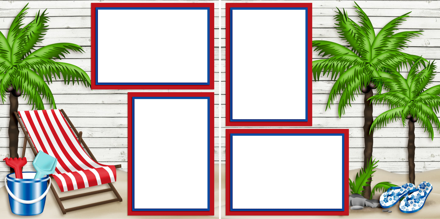 Beach Chair - Digital Scrapbook Pages - INSTANT DOWNLOAD - 2019 - EZscrapbooks Scrapbook Layouts Beach - Tropical