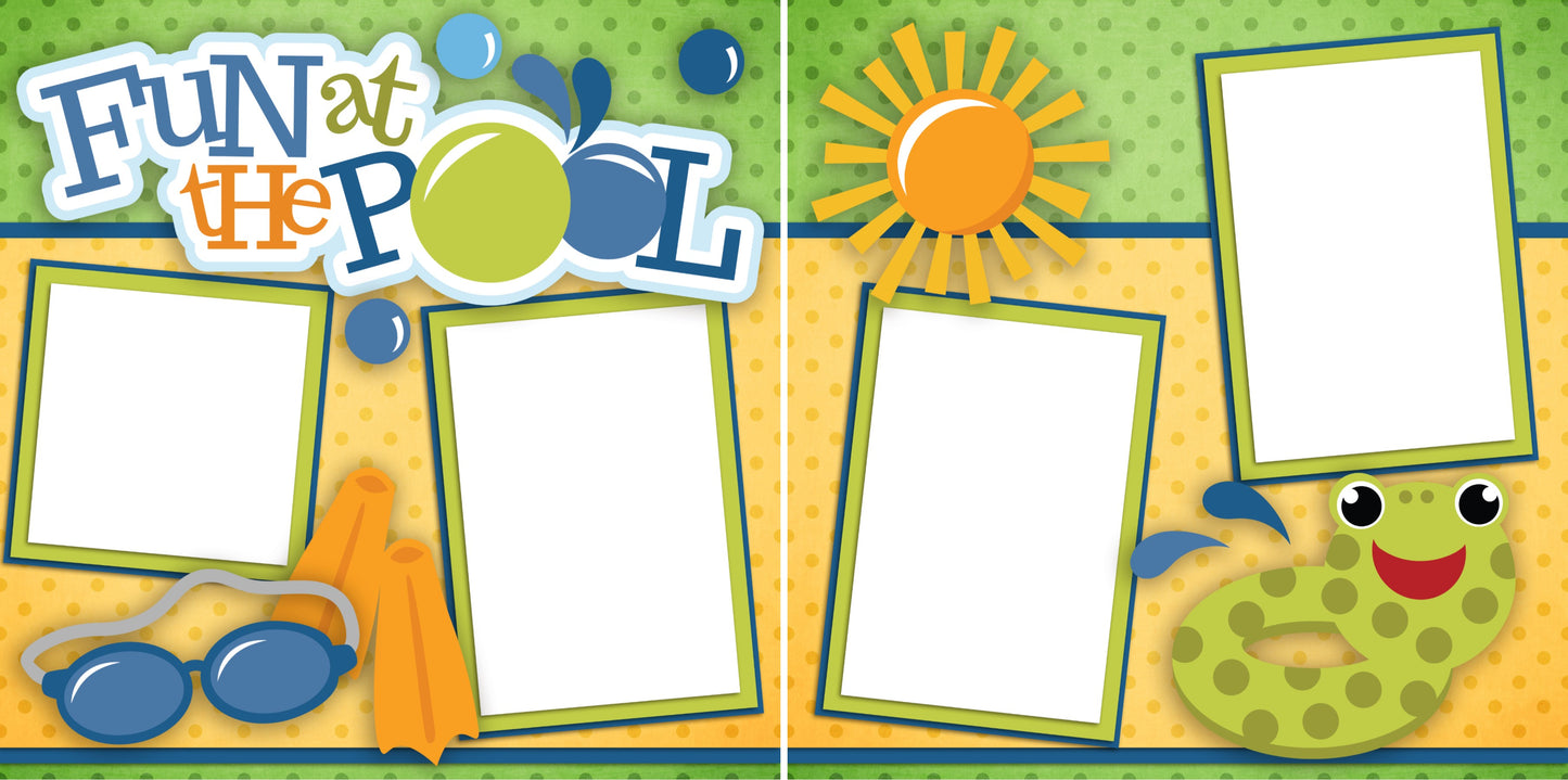 Fun at the Pool -Digital Scrapbook Pages - INSTANT DOWNLOAD - EZscrapbooks Scrapbook Layouts Beach - Tropical, Summer, Swimming - Pool
