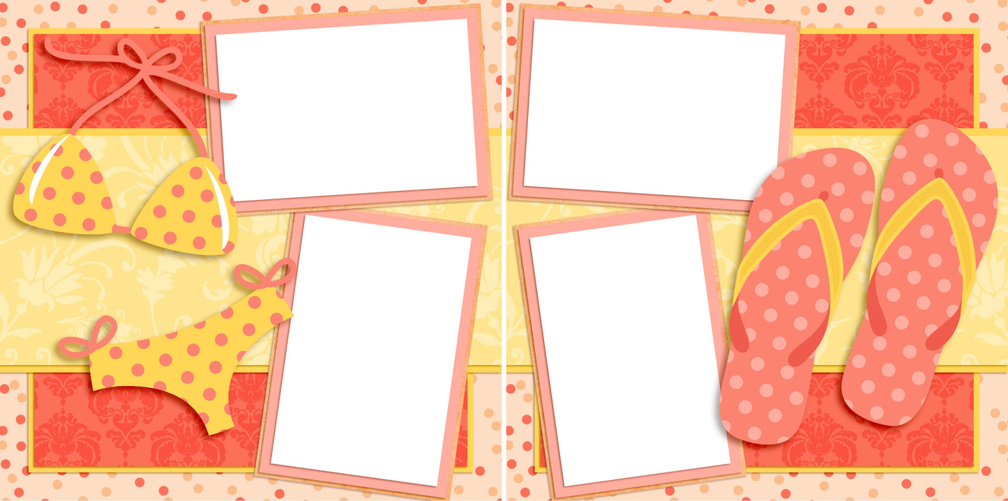 Yellow Bikini - Digital Scrapbook Pages - INSTANT DOWNLOAD - EZscrapbooks Scrapbook Layouts Beach - Tropical, Summer, Swimming - Pool