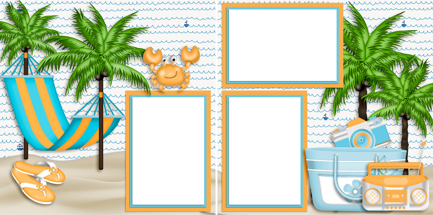 Beach Hammock - Digital Scrapbook Pages - INSTANT DOWNLOAD - 2019 - EZscrapbooks Scrapbook Layouts Beach - Tropical