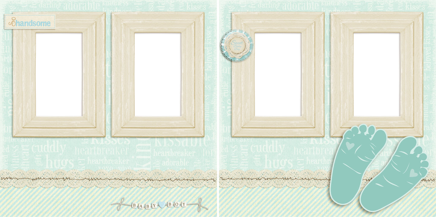 Footprints Baby Boy - Digital Scrapbook Pages - INSTANT DOWNLOAD - 2019 - EZscrapbooks Scrapbook Layouts Baby - Toddler