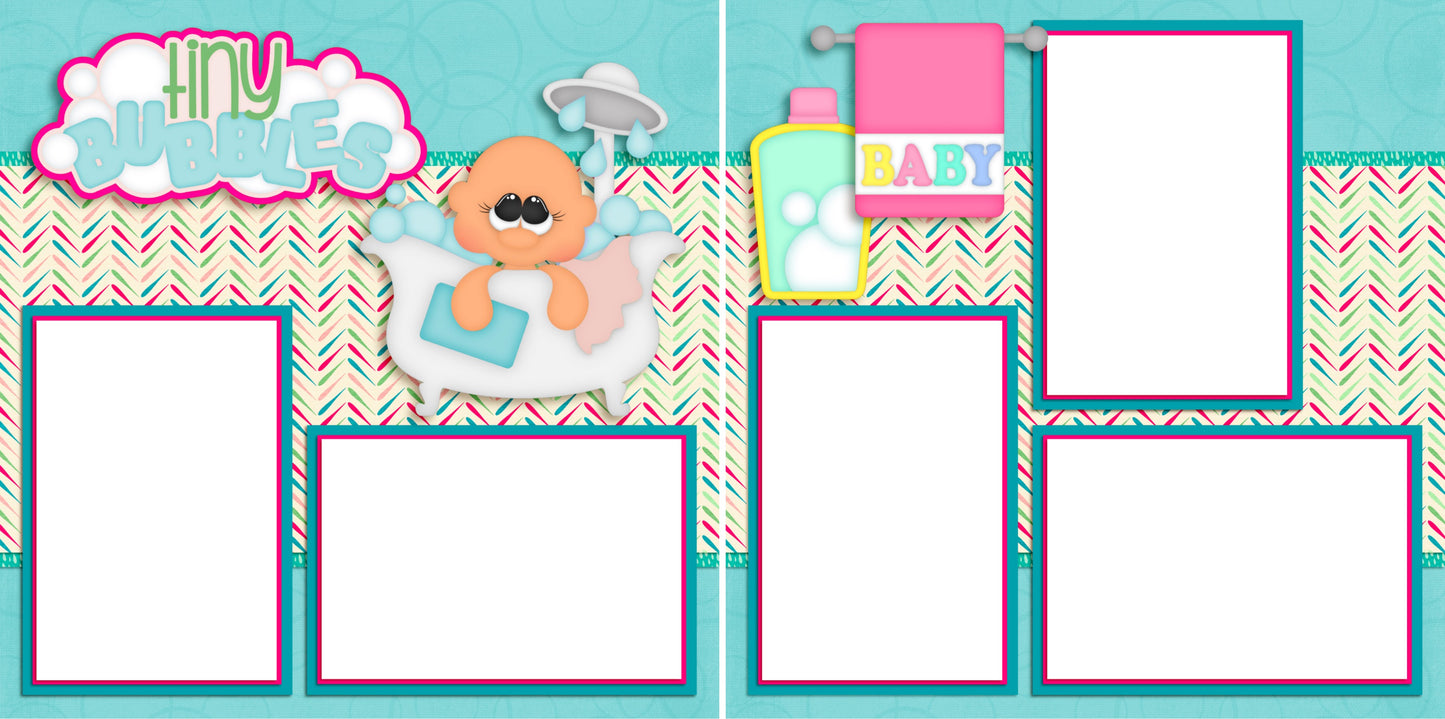 Tiny Bubbles Girl - Digital Scrapbook Pages - INSTANT DOWNLOAD - 2019 - EZscrapbooks Scrapbook Layouts Baby - Toddler