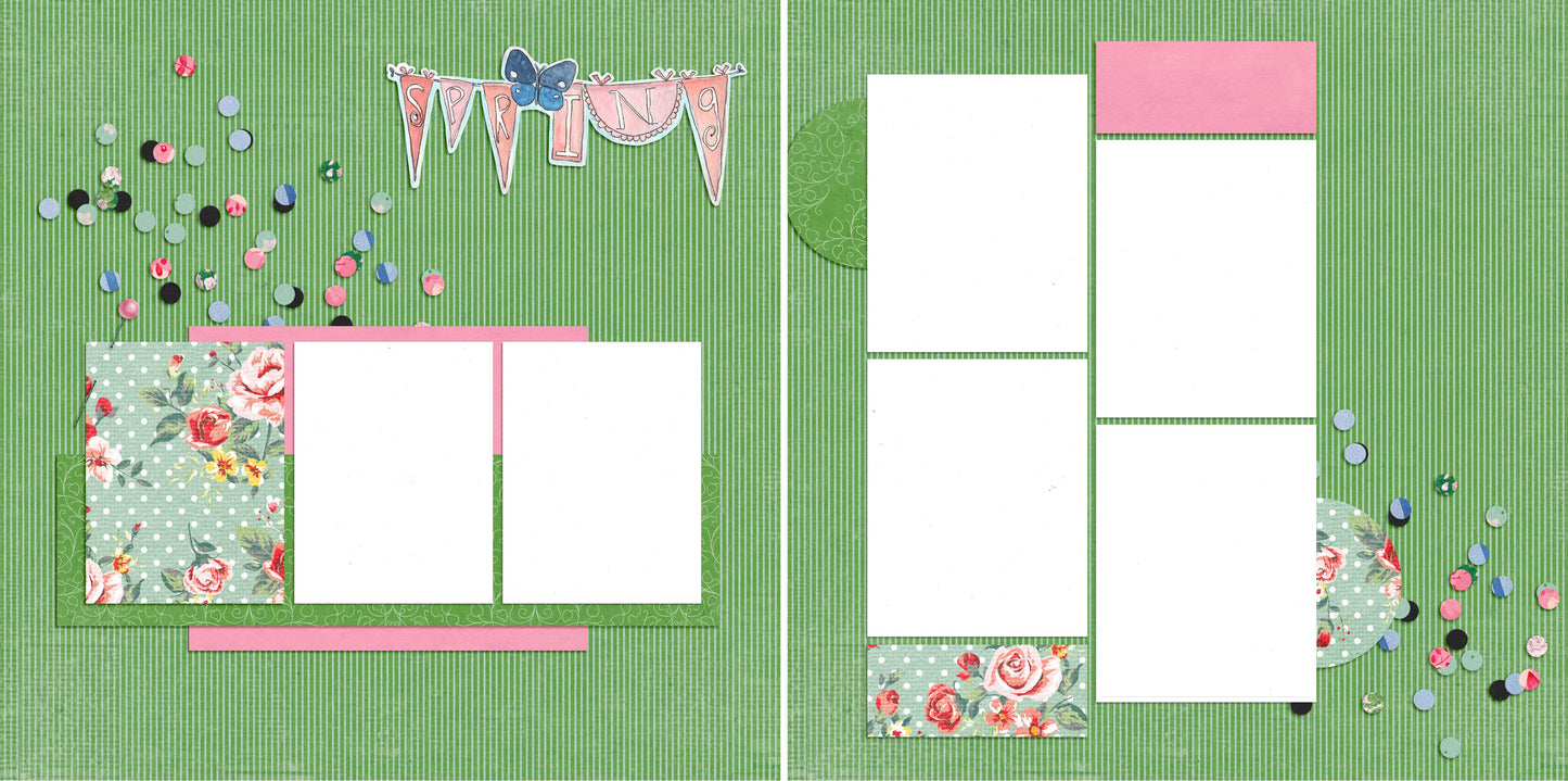 Spring - Digital Scrapbook Pages - INSTANT DOWNLOAD - EZscrapbooks Scrapbook Layouts flowers, green, seasons, Spring