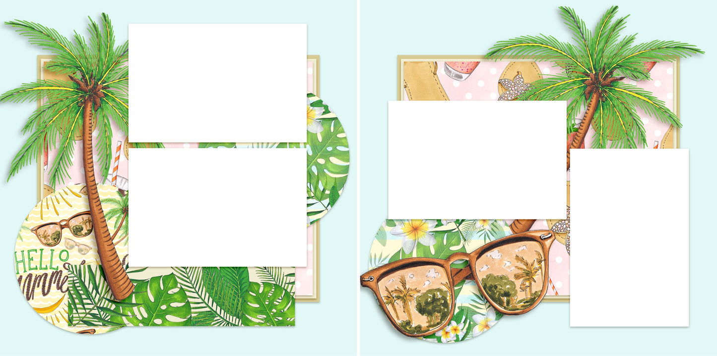 Beach Vibes - Digital Scrapbook Pages - INSTANT DOWNLOAD - EZscrapbooks Scrapbook Layouts Beach, Summer, Vacation